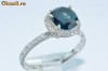 Inel AA14K BRILIANT solitaire albastru de 2.21CT + DIAMANTE albe