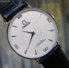 Ceas extraplat OMEGA CO-AXIAL, quartz, cadran presarat cu glitere / strasuri, rama argintie, curea neagra piele ecologica, model elegant  2011 -2012