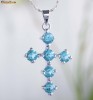colier/lant pandantiv cruciulita cristale albastre placat cu aur alb 18 k
