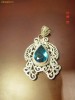 Pandantiv vintage handmade cu cristal safir teardrop