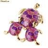 Brose familie de broaste testoase, placate cu aur galben 18K cu cristale Swarovski, turcoaz, verde si violet