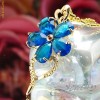 Pandantiv placat cu aur, cu cristale safir pear cut + lant - bijuterii mireasa