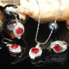 Set placat cu aur alb format din colier, cercei si inel cu cristale rubin si cristale swarovski clear - bijuterii mireasa