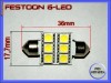 BEC AUTO LED FESTOON (SOFIT) 36mm 6-SMD LAT PT PLAFONIERA CULOARE ALB XENON 6000K