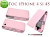 HUSA ROZ TOC PIELE ECO PREMIUM + FOLIE CADOU IPHONE 4S IPHONE 4- TRANSPORT GRATUIT!
