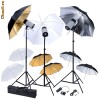 Kit Studio: 3 x Blitz Studio + 3 x Trepied + 9 x Umbrela + Kit declansare radio pentru blituri de studio (4 canale)