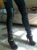 BLUGI DAMA SKINNY JEANS OCCASSION SUPERBI CU PIELE CA CIZME PESTE GENUNCHI  MARIME XS/S