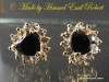 Cercei cu Inimioara mica, Black Safir si topaze  placati cu Aur G 18K, 11mm, 2.5gr,