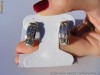 Cercei aur multitone 14K, 8.2g, model HOOP ornati cu 24 BRILIANTE champagne, 3/4 carate !!