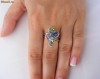 Inel designer aur 14K, 4.4g, montura petale cu DIAMANTE, Aquamarin, Topaz si Peridot !!!
