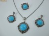 Colier, Cercei + Inel. Turcuaz ag. Tibetan cu Marcasite, model Vintage. Bijuterii / Coliere fashion NOU!!!