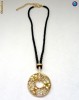 Colier din aliaj inoxidabil placat cu aur mat, cristale albe, pietre olivine si smoked topaz, snur matase