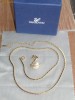 Lant + pandantiv placat cu aur 18k Swarovski Crystal Perla gravat