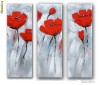 Trio floral - maci (tablou ulei pe panza in cutit 3 piese - 90x90cm)
