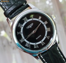 Ceas barbatesc Longines, quartz, cifre romane, cadran negru foto