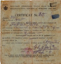 Certificat de Recensamant 1941 Stampila Regalista foto