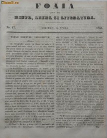 Foaie pentru minte , inima si literatura , nr. 17 , 1853 foto