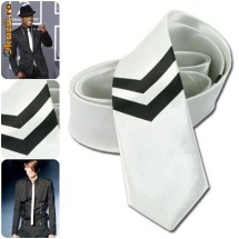 Cravata Skinny Ingusta Slim Subtire Alba Sageti