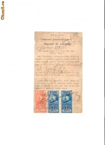 154 Document vechi fiscalizat -17sept1929-Mandat de aducere, dat de Tribunalul Judetean Braila, pentru Spiru Davis(grec?),ca martor foto