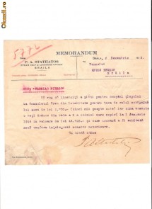 173 Document vechi-1923 -Memorandum -P.A.Stathatos(grec),Stream Ship&Lighters Owner, Braila, catre Anton Exarhu -Slep ,,Florias Pieros foto