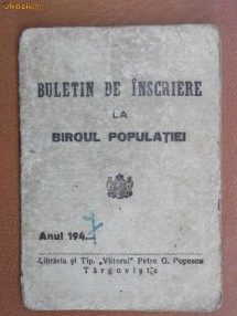 Buletin de inscriere la biroul populatiei 1947 foto
