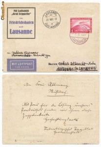 RFL 1931 Germania Deutsches Reich timbru Zeppelin 1 RM pe carte postala circulata prin Zeppelin catre Elvetia foto