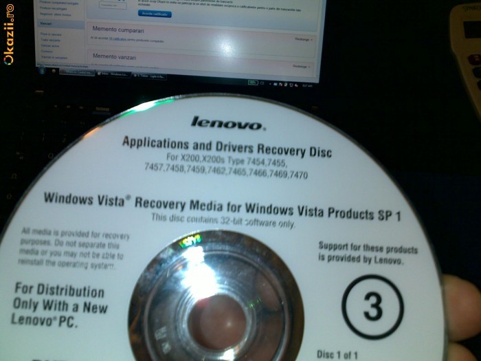 Lenovo Thinkpad X200 X200s recovery cd Win Vista DVD foto mare