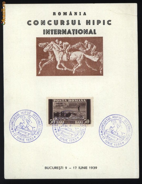 Suvenir postal , Concursul hipic international , Bucuresti , 1939 foto mare