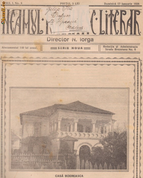 Revista Neamul Romanesc Literar (serie noua,An I,nr.8/1926) foto mare