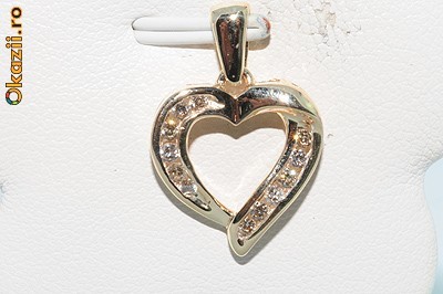 superba inimioara aur galben14K cu diamante nat cognac 0,30CT foto mare