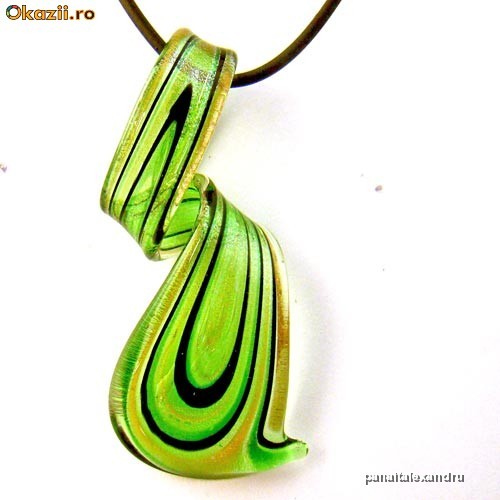 Pandantiv Handmade din Sticla de Murano Frunza foto mare