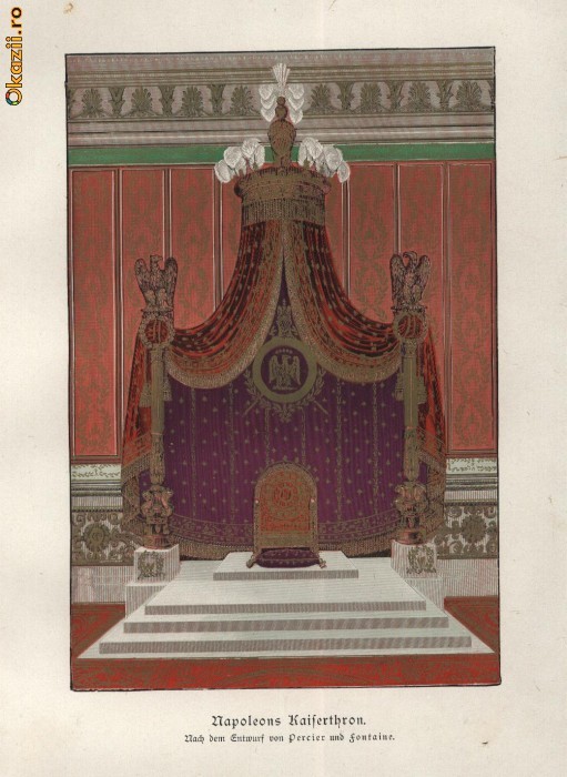 Litografie sfarsit de secol XIX  , Tronul lui Napoleon Bonaparte foto mare