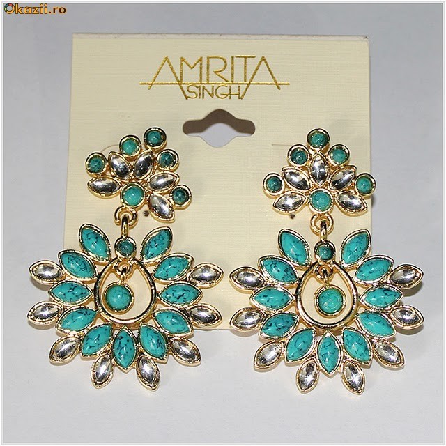 *** Cercei AMRITA SINGH, Dama / Femei, Suflat cu AUR 18K, Bijuterie Indiana, 100% AUTENTIC, ERC 6794 *** foto mare