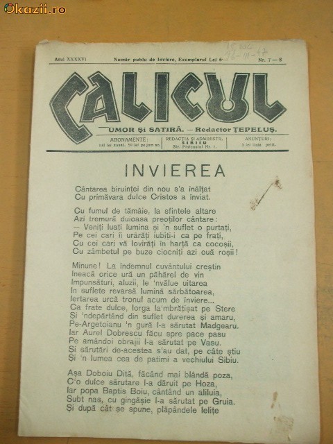 ZIAR CALICUL. ANUL 46 NR. 7-8 Reducere 30 % foto mare