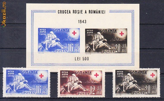 1943 - Crucea Rosie - serie + colita neuzat foto mare