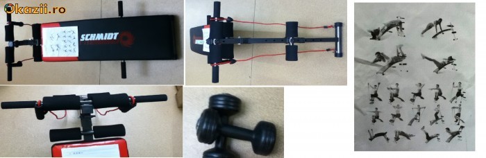 Banca inclinata multi functionala. Gantere de 5kg incluse. foto mare