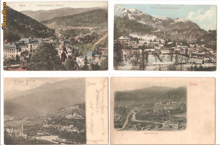 Sinaia-Vedere generala, lot 4 vederi, una in relief foto mare