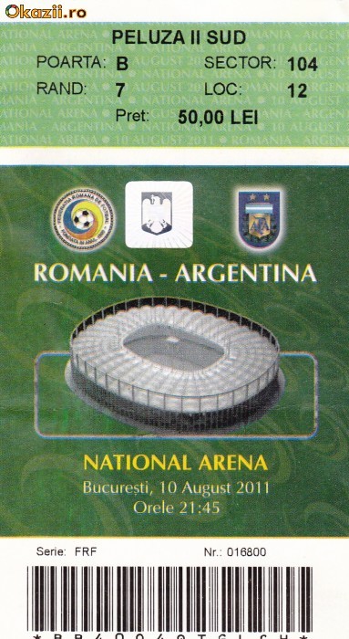 Bilet intrare Romania-Franta National Arena plus certificat prezenta foto mare