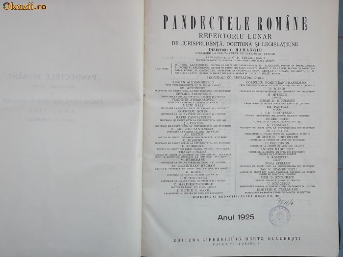 Pandectele romane pe anul 1925 foto mare