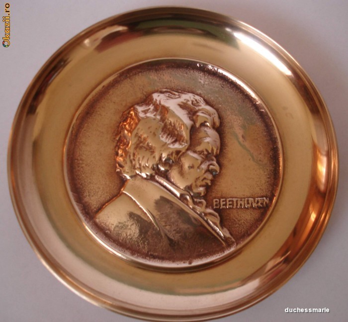 Farfurie decorativa bronz, Beethoven foto mare