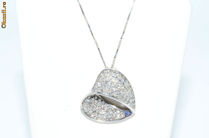 deosebit lantisor aur alb 14K pandantiv inima cu diamante naturale 1CT, 6.17gr foto mare