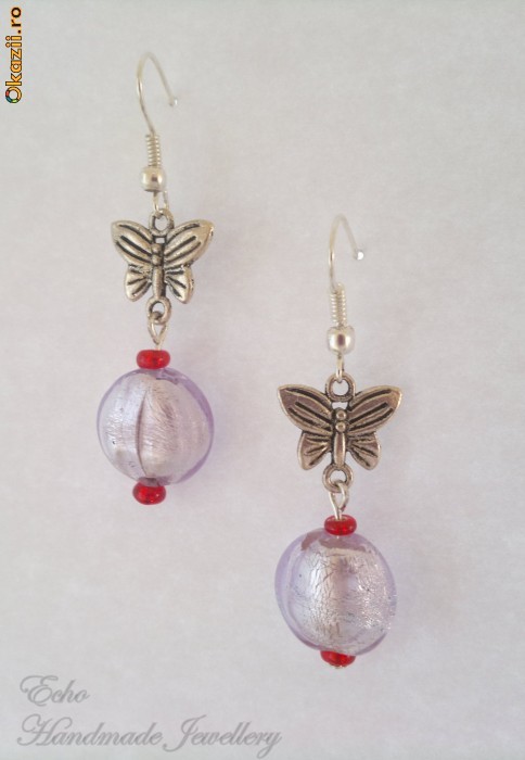 Cercei Handmade - Pink Butterfly (cer00022) foto mare