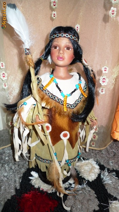Papusa portelan-Sasha- indianca cu codite foto mare