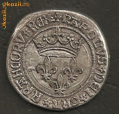 Brosa moneda medievala-CAROLUS REX FRANCORUM-copie foto mare