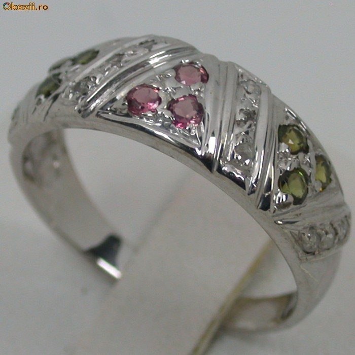 verigheta / inel aur alb 14K turmaline si diamante naturale 0,53CT ocazie foto mare
