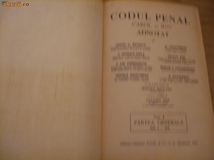 CODUL PENAL CAROL AL  II -LEA  ADNOTAT Vol. I Partea Generala art. 1 - 183 foto mare