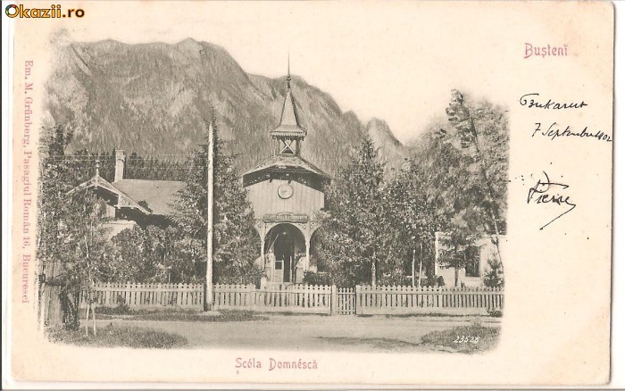 Busteni-Scoala Domneasca, in relief, circulata 1902 foto mare