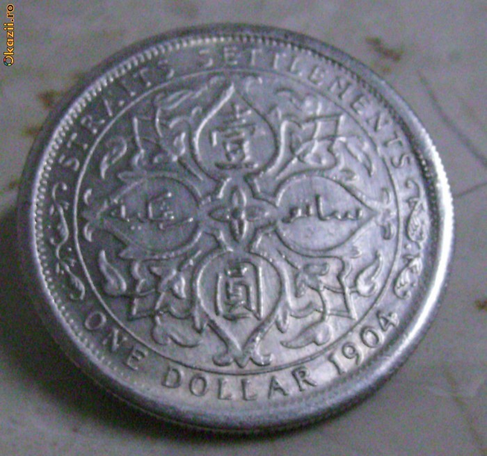 Brosa dolar Straits Settlements 1904 foto mare