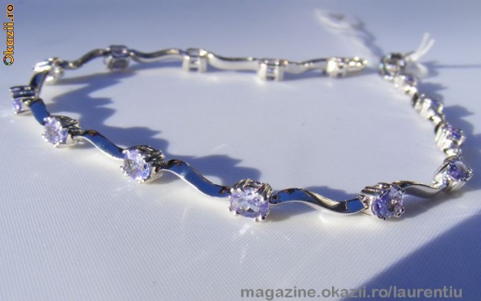 Bratara incantatoare ag925, 5g, model finut ornat cu 14 TANZANITE (2.8ct) !! foto mare