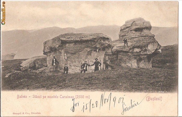 Muntii Bucegi-Babele, stanci pe Muntele Caraiman, datata 1901 foto mare